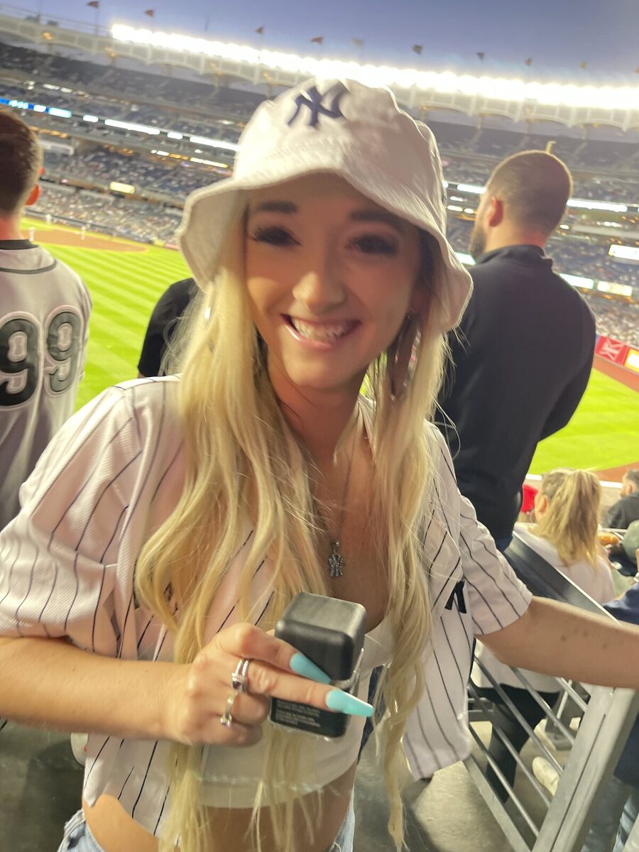 A smiling fan at Yankee Stadium